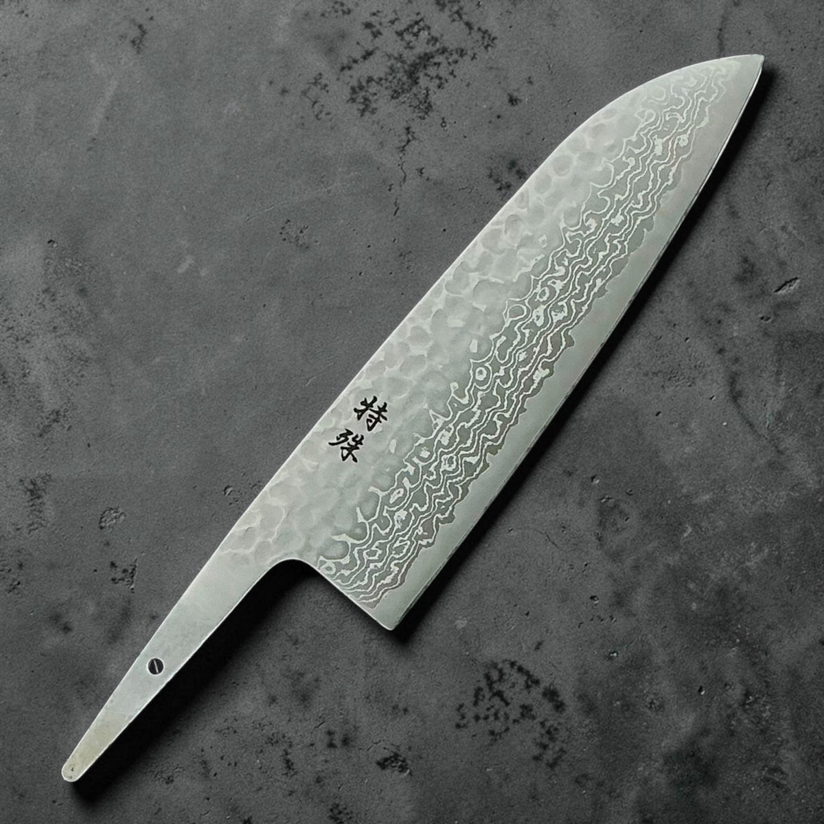 Tokushu Knife Ginsan No. 3 Tsuchime Damascus Santoku 165mm, Blade Only, front view #exact handle_blade only
