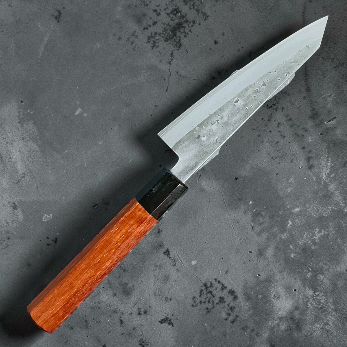 Tokushu Knife Honesuki 150mm Nashiji Blue No. 2, rosewood & ebony, reverse view #handle_rosewood & ebony