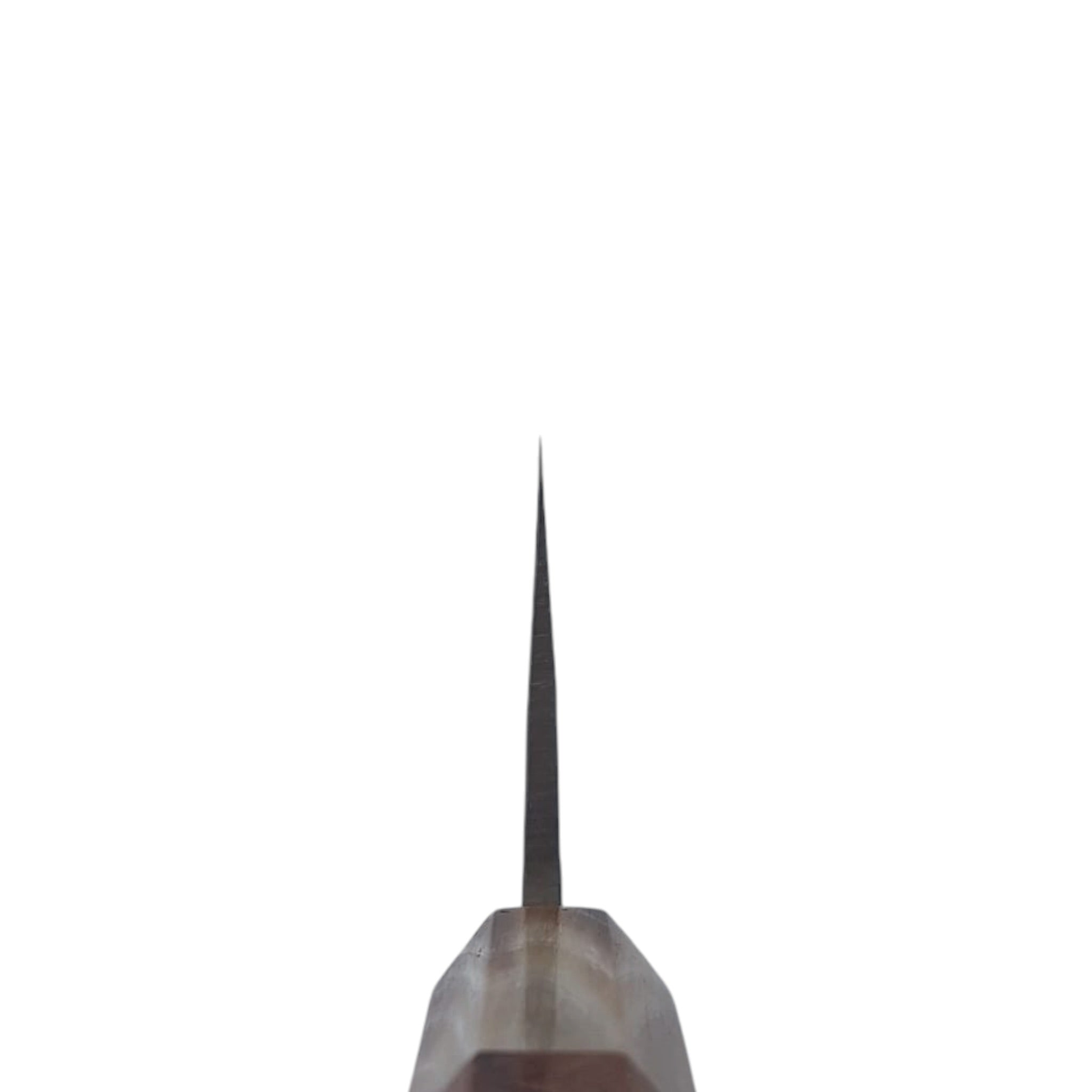 Choil view of Tokushu Knife SLD Tsuchime Nakiri showing thin blade geometry and grind.