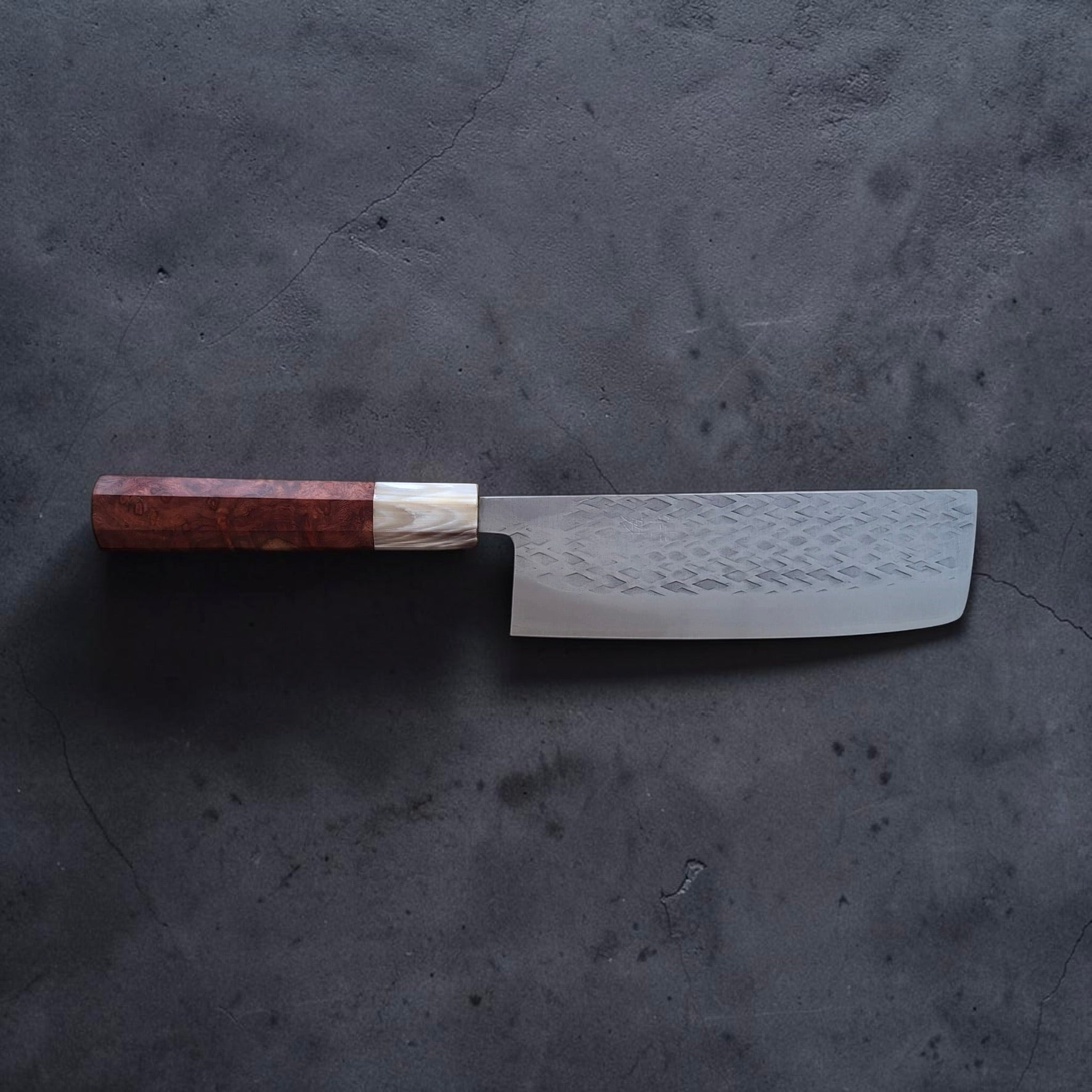 Tokushu Knife SLD Tsuchime Nakiri right side profile with rectangular nakiri blade and custom handle