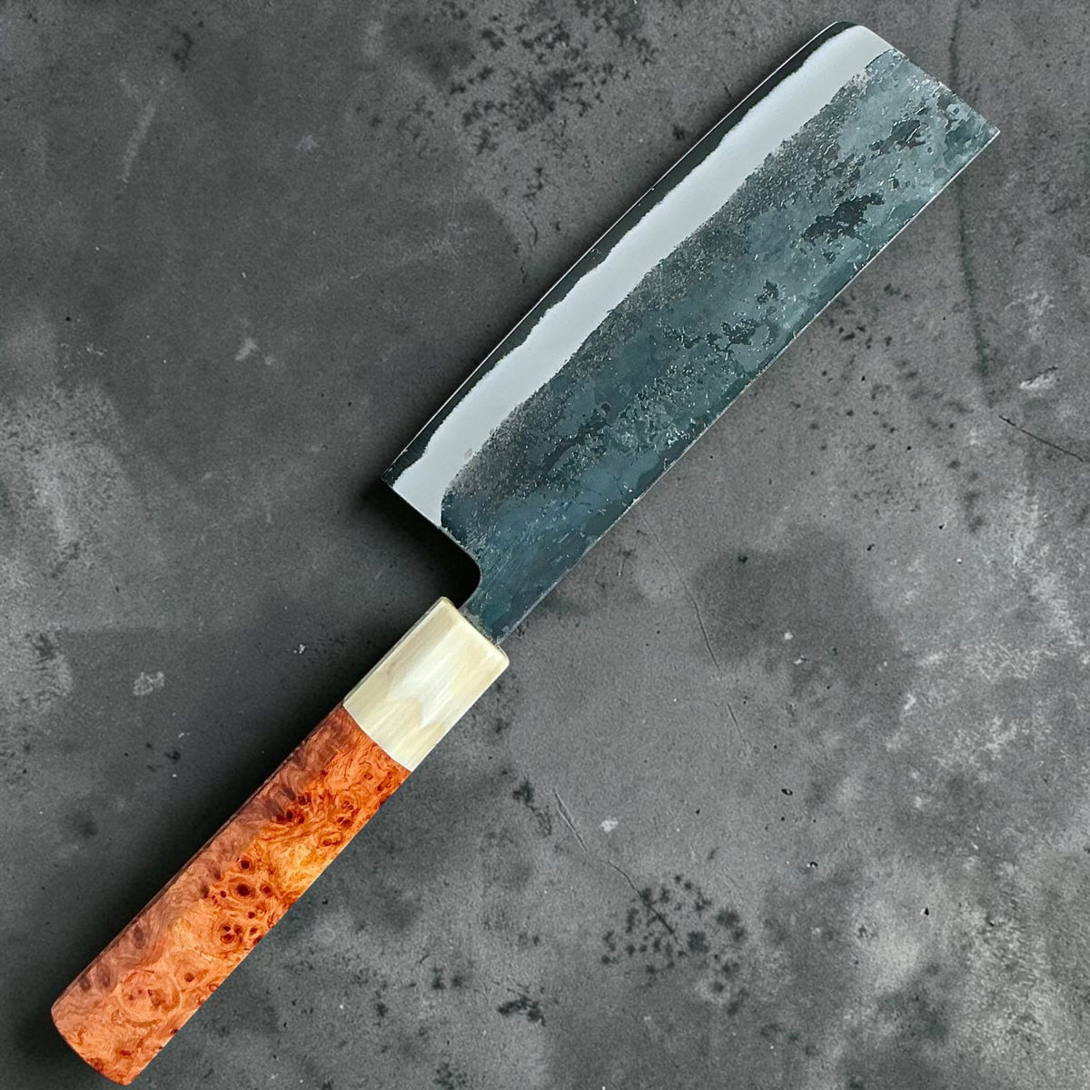Tokushu Knife White No. 2 iron clad forged finish Nakiri 165 mm, rosewood & horn, reverse full knife #handle_rosewood & horn