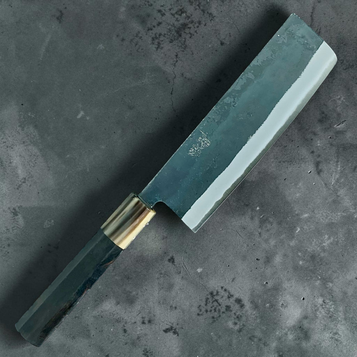 Tokushu Knife White No. 2 iron clad forged finish Nakiri 165 mm, ebony & horn, full knife #handle_ebony & horn