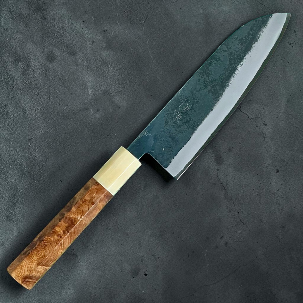 Tokushu Knife White No. 2 iron clad forged finish Santoku 165 mm, cypress & horn, full knife #handle_cypress & horn