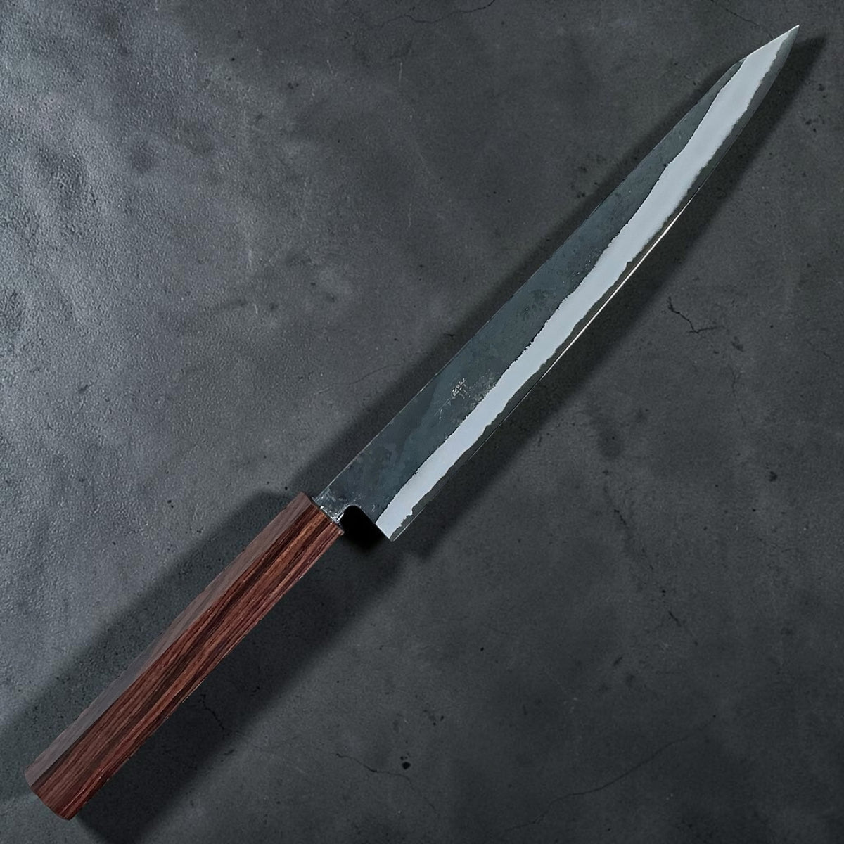Tokushu Knife White No. 2 iron clad forged finish sujihiki 270mm, full ebony, full knife front view #handle_full ebony