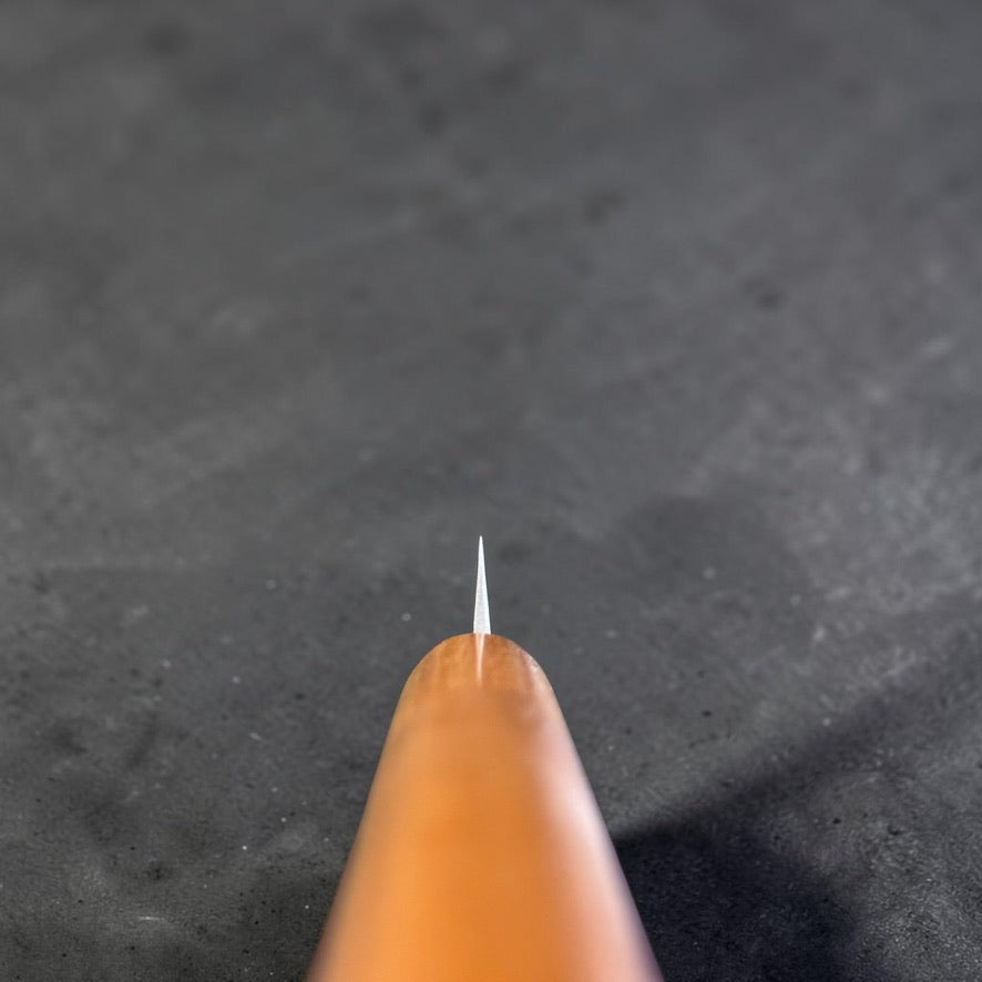 Choil view showing the thin grind of Tokushu White #2 Tsuchime Petty 80mm