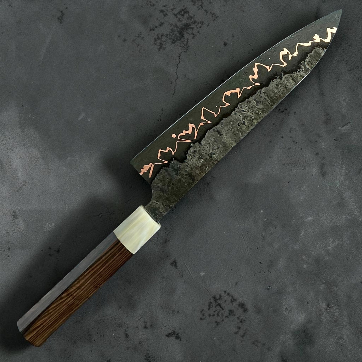 Tu Nguyen Cu-mai Mountains 52100 Gyuto 210 mm with dark rosewood handle, first side