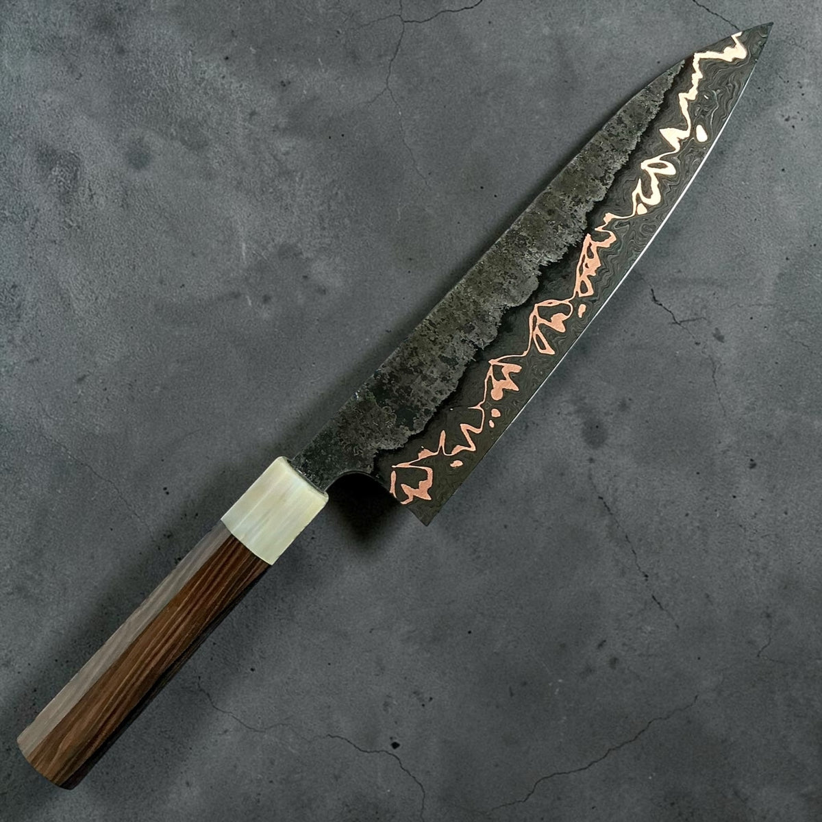 Tu Nguyen Cu-mai Mountains 52100 Gyuto 210 mm with dark rosewood handle, reverse side