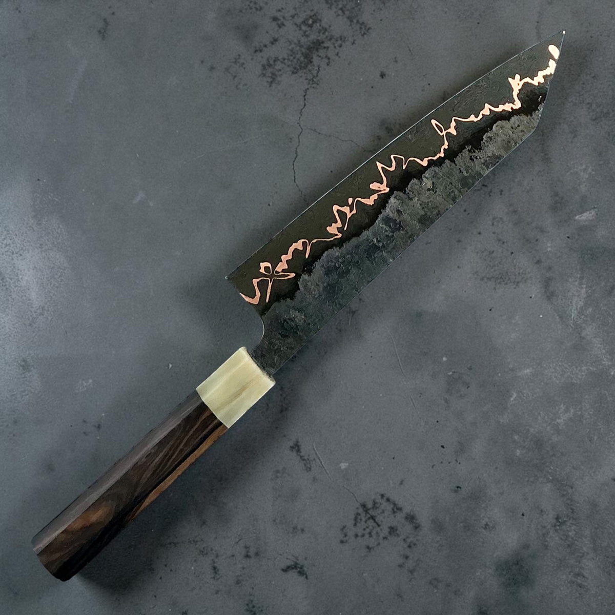 Tu Nguyen Cu-mai Mountains 52100 Kiritsuke-tip Gyuto 210 mm with dark rosewood handle, reverse side