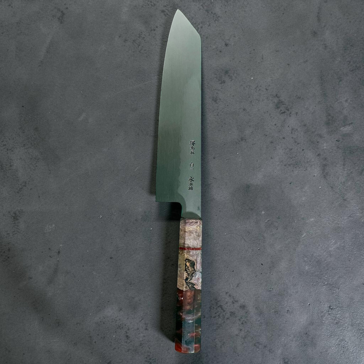 Yoshikazu Ikeda White No. 1 Mizu Honyaki Kiritsuke 220mm with Prisma handle, full knife #handle_prisma handle