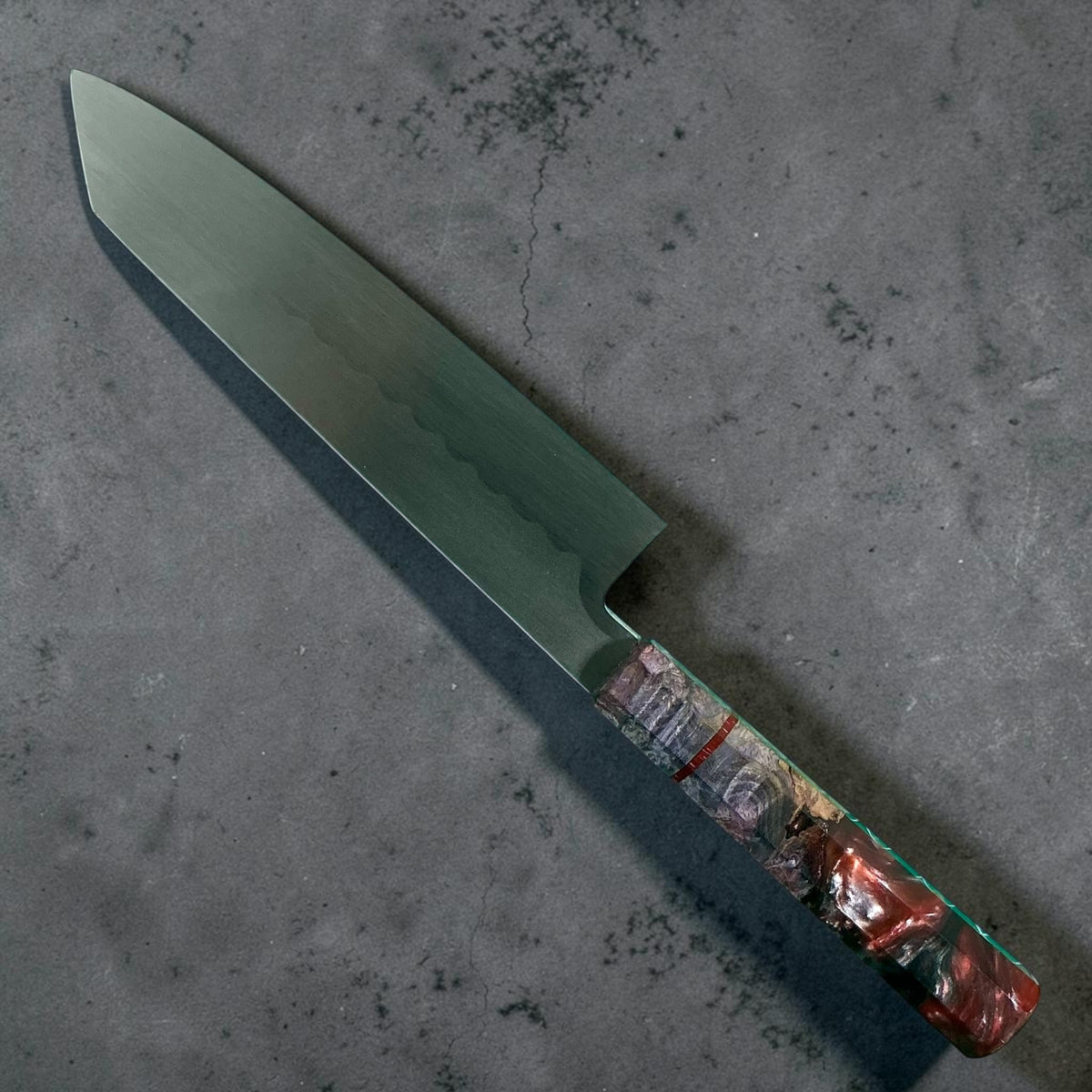 Yoshikazu Ikeda White No. 1 Mizu Honyaki Kiritsuke 220mm, reverse blade and handle view #handle_prisma handle