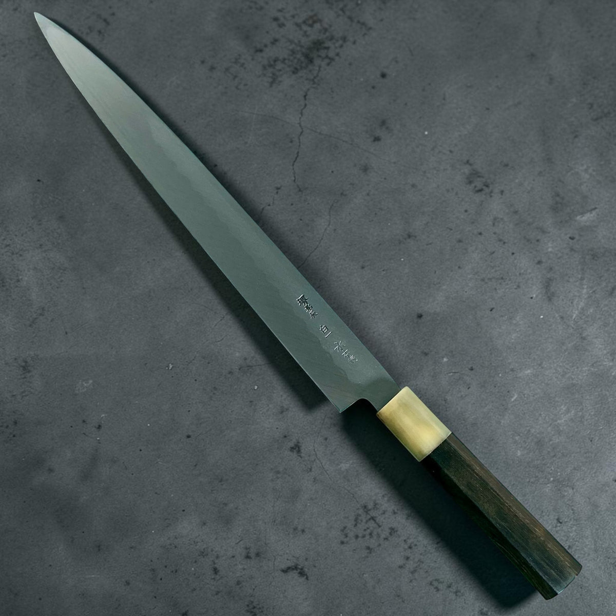 Yoshikazu Ikeda White No. 1 Mizu Honyaki Yanagiba 310mm, full knife with ebony and horn handle #handle_ebony & horn